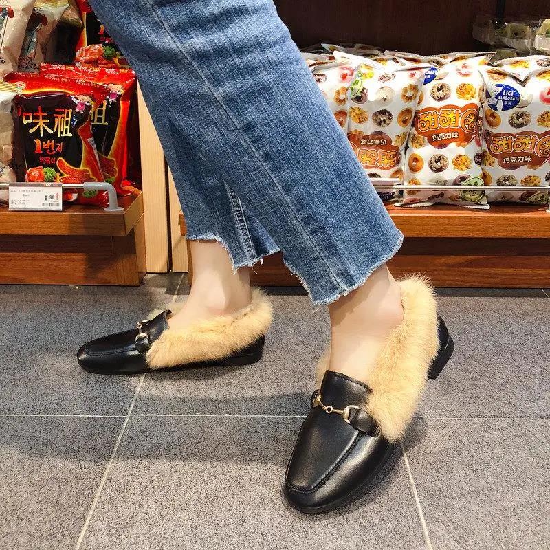 Winter Plus Velvet Thick Korean Small Leather Shoes Plush Warm Non-slip Anti-slip and Horizontal-soled Cotton Shoes
