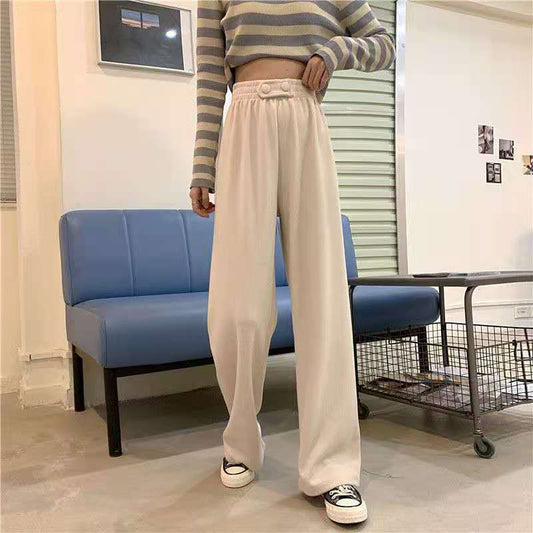 WTEMPO Women's Wide-leg Pants Super Long Elastic Waist Mid-waist Straight Loose Casual Daily