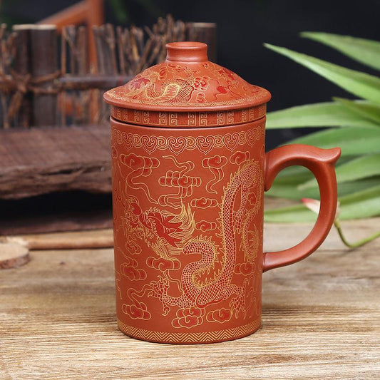 360ML Teacup with Infuser and Lid Handmade Hand Painted Dragon Beauty Purple Clay Tea Mug Ceramic Water Mug Drinkware