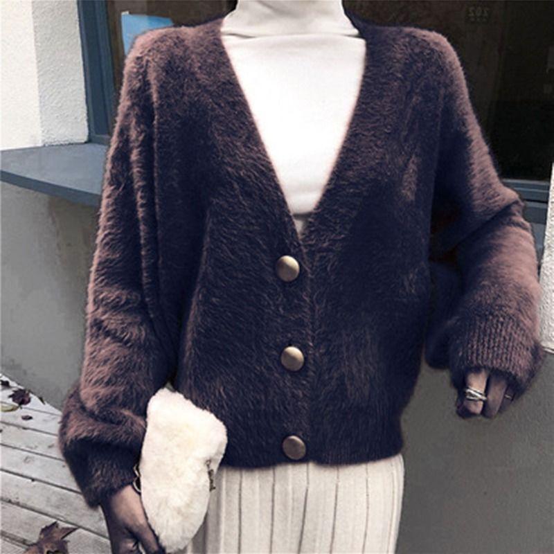 New imitation water velvet lazy loose V-neck net red sweater knit cardigan button coat female