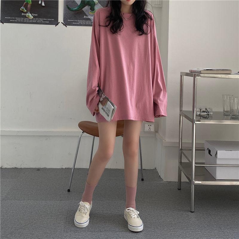 Summer Fall Women's T-Shirt Solid Color Basic Tee Round Neck Long Sleeve Tshirts Couple Women Man Casual Pullover