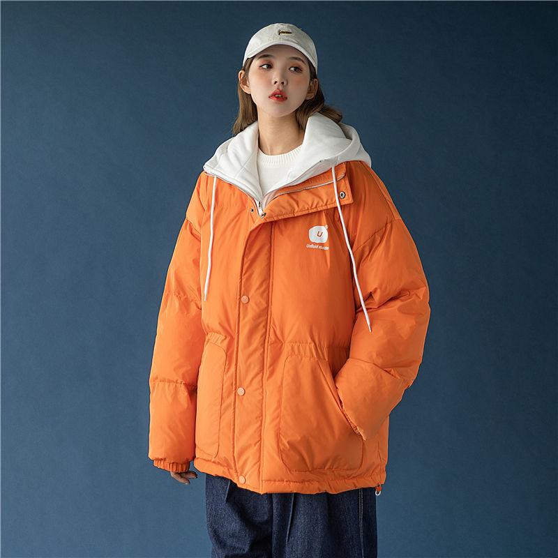 Fake Two-piece Hooded Cotton-padded Jacket Women's Tide Ins Style Winter Women Korean Version Loose Thick Bread Suit Jacket