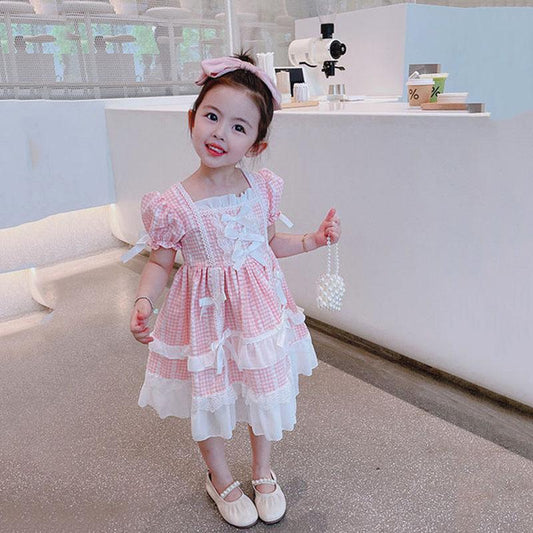 Cute Girl Dress Summer Princess Dress Girl Loli Style Show Skirt Cute Loli Skirt Puff Sleeve Lace Tutu Skirt Comfortable and Breathable Fabric