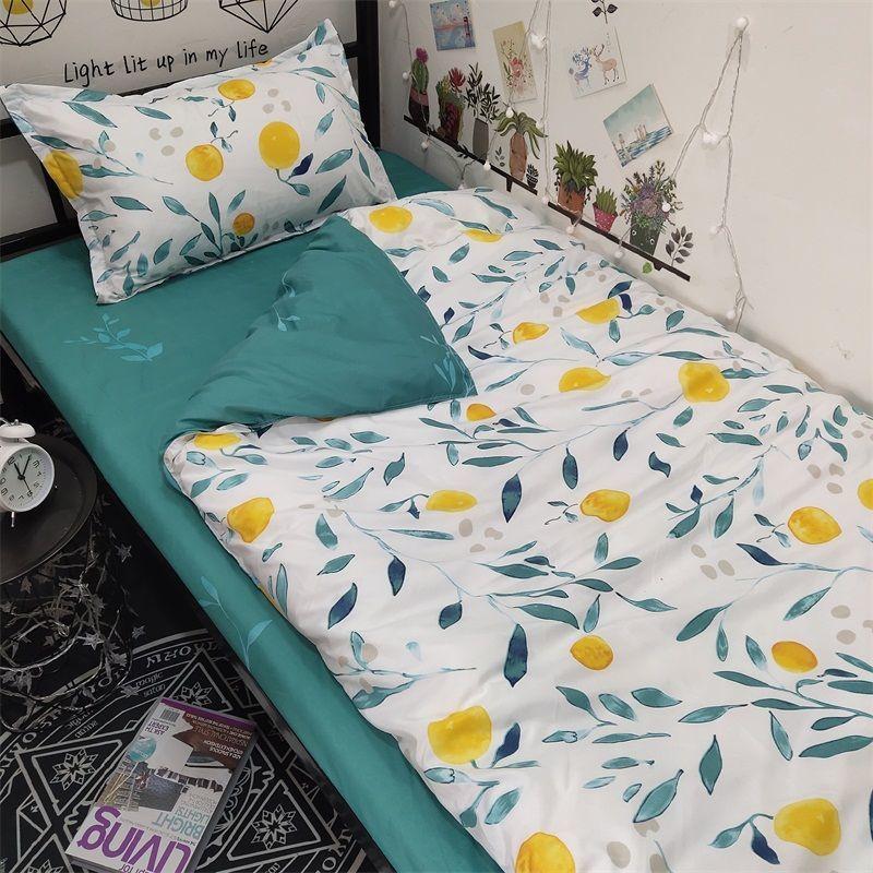 Nordic Ins Small Fresh Banana Leaf Bed Sheet Three-piece Quilt Cover Student Dormitory Single Bed Three-piece Set
