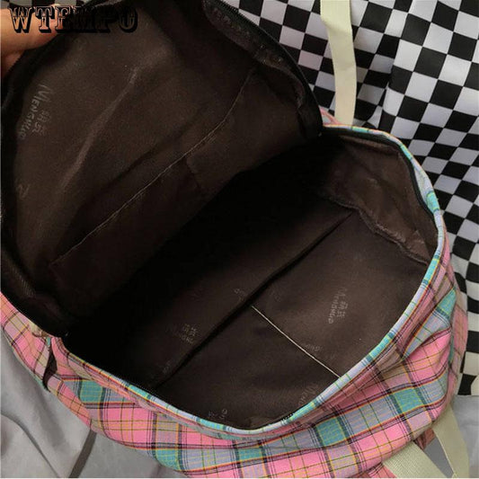 Fashion Polyester soft Backpack Satchel School Bags special checked printing Backpack
