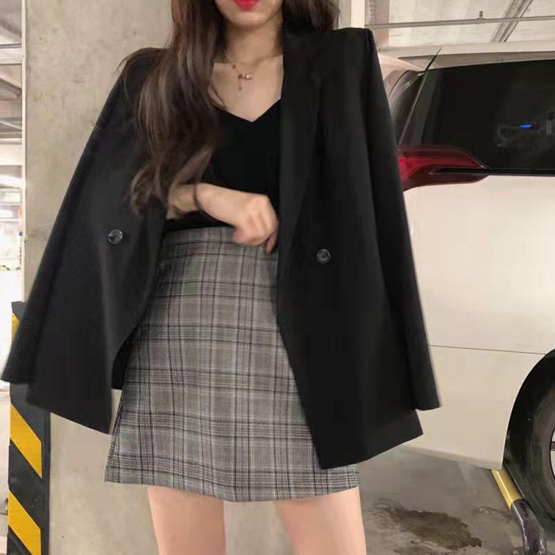 Loose Blazer Jacket Women's Autumn Korean Style Temperament Slim Top Professional Wear Suit Jacket Thin Long-sleeved Suit Jacket Solid Color Blazers