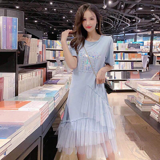 Dress Female Student Korean Version Loose Large Size Net Yarn Fairy Skirt Summer Small Fresh T-shirt Long Dress