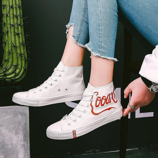 Student Women's Cloth Shoes Korean Canvas Shoes Embroidery Board High-top Shoes Women's Shoes White Shoes Women
