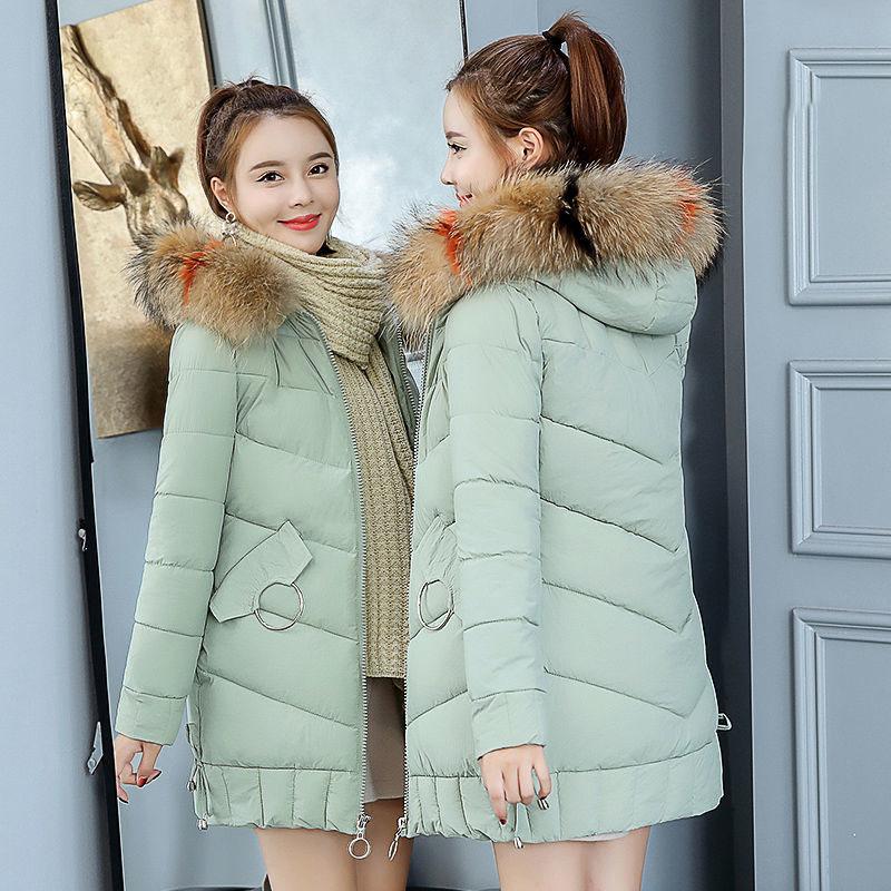 Winter Women Parkas Coats Casual Hooded Parka Jackets Warm Solid Zipper Plus Size Cotton-padded Coats with Colorful Fur Collar
