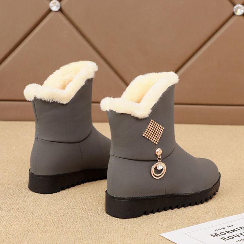 Snow Boots Women's Autumn and Winter Plus Velvet Thickened Warm Leather Surface Non-slip Waterproof Mid-tube Boots Ankle Boots