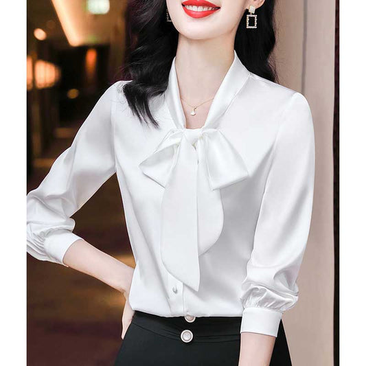 Bow Knot Streamer Bottoming Shirt Top Women's Spring and Summer Fashion Professional Temperament Blouses