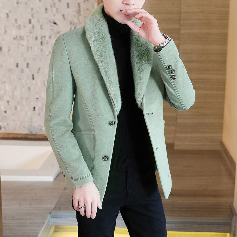 Men's Short Thermal Woolen Woolen Coat Autumn and Winter Casual Young and Middle-aged Windbreaker Jacket Slim Trend Korean Version