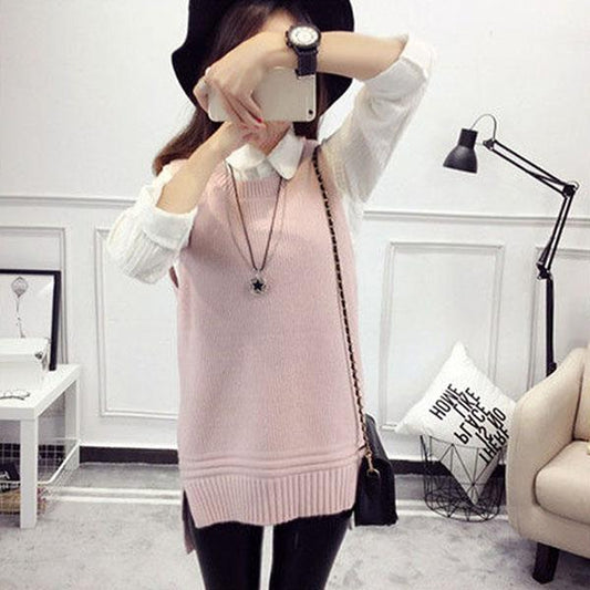 Spring and Autumn Knitted Loose Vest Skirt Round Neck Mid-length Casual Suspender Skirt Fashion Simple Female Vest Skirt
