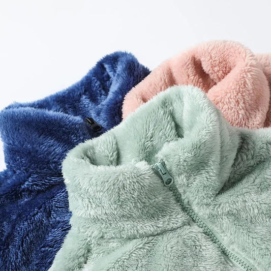 Ladies Double-sided Polar Fleece Jacket Fashion Winter Plus Velvet Thickening Warmth Short Stand-up Collar Outdoor Jacket Suitable for Women