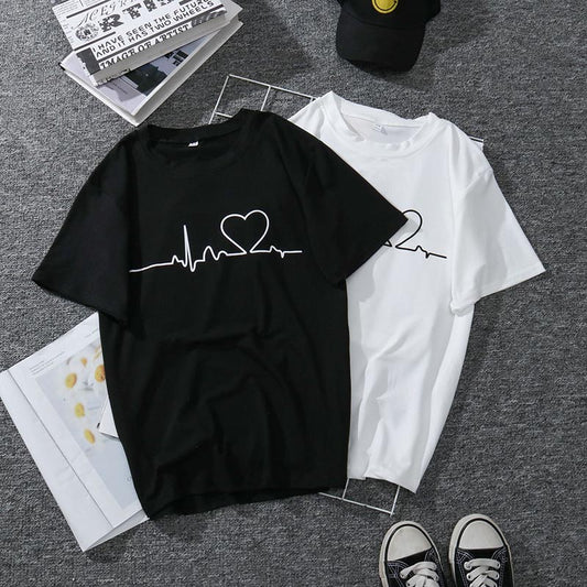 Harajuku Style Love Print Women's T-Shirt Casual T-Shirt Summer Short Sleeve Women's T-Shirt