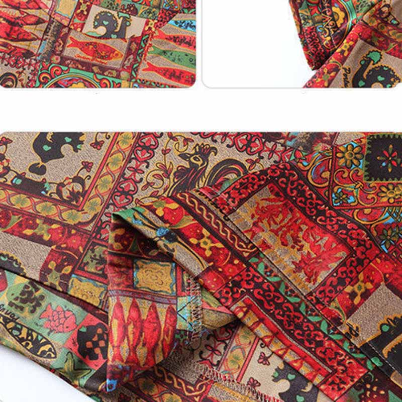 Summer New Middle-aged Mothers Wear Short-sleeved Ice Silk T-shirt Female Printing Ethnic Style Large Size Bottoming Shirt Top