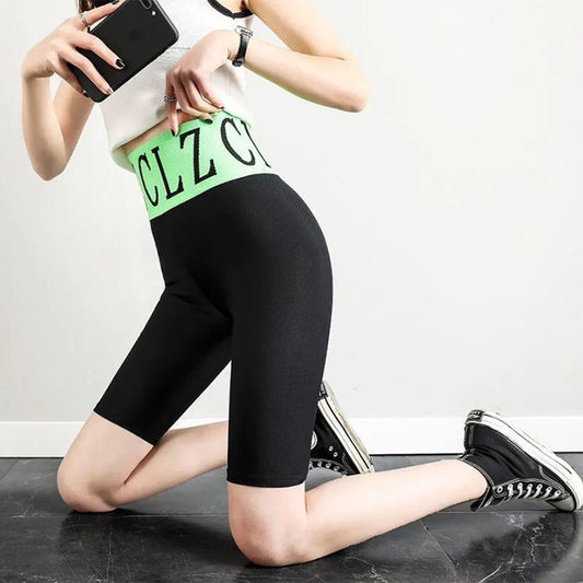 Summer Ice Silk High-waisted Elastic Abdominal Leggings Women's Thin Outerwear Safety Sports Five-point Shorts Cycling Pants