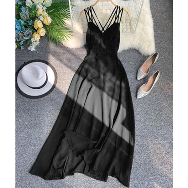 Summer Women Dress Chiffon Long Dress Halter Tunic Sleeveless Pleated Dress Party Dresses Vestidos