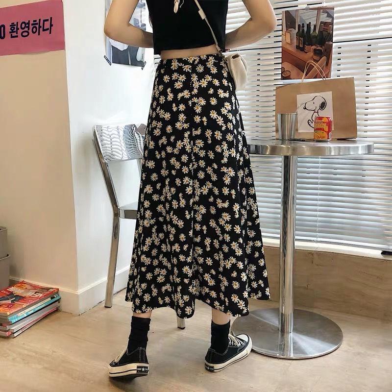 Summer Floral Printed Chiffon Women's Skirt A-line Long Skirts Female Casual Lady Bottoms