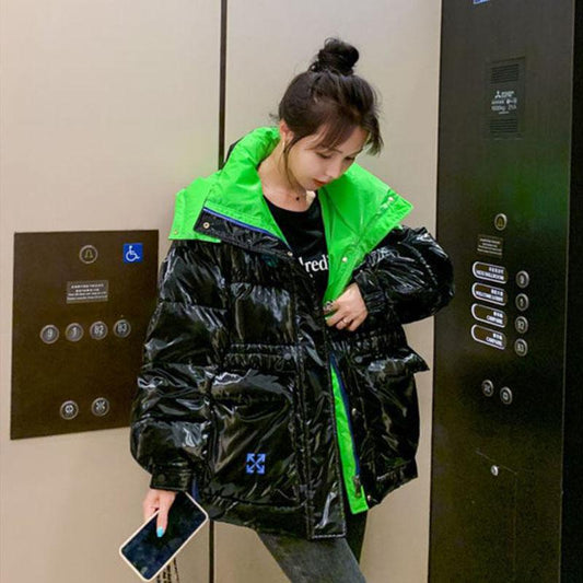 Winter Fashion Ladies Shiny Down Jacket Short Color Thick Loose Hooded Down Jacket