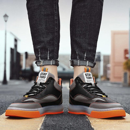Summer Men's Breathable Heighten Shoes Trendy High Top Men's Tennis Shoes Sports and Leisure Student Basketball Board Shoes