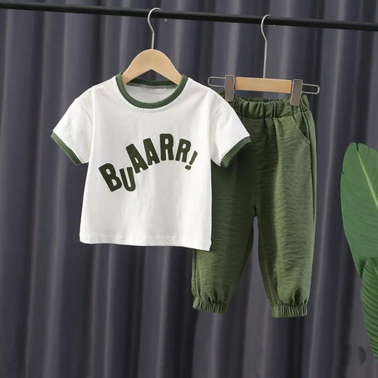 Children's Suit Summer Thin Boys' Korean Printed Letter Dinosaur Loose T Shirt Casual Pants Leggings Two Piece Set