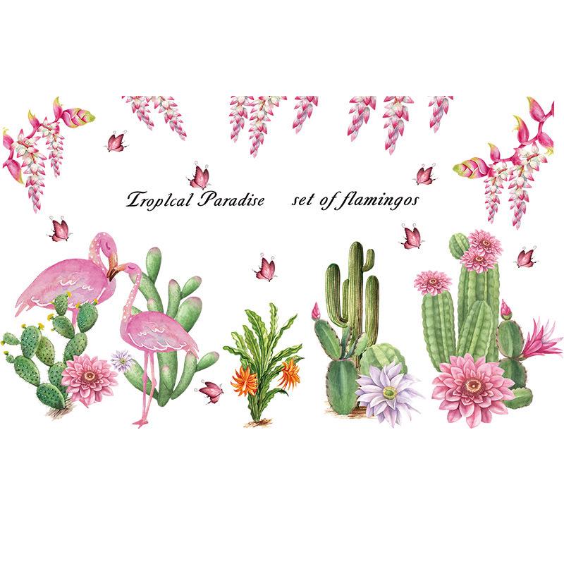 Cactus green plant animal flower wall stickers Nordic bedroom background decorative wallpaper PVC