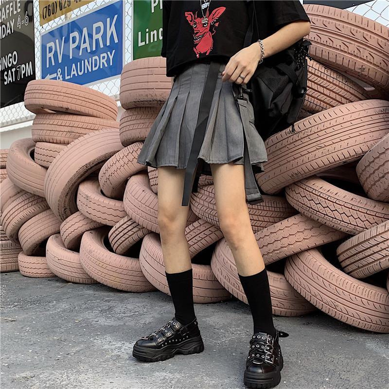 Black Culottes Women's Summer Harajuku Style Super Fire Skirt Women's High Waist Pleated Skirt A-line Skirt
