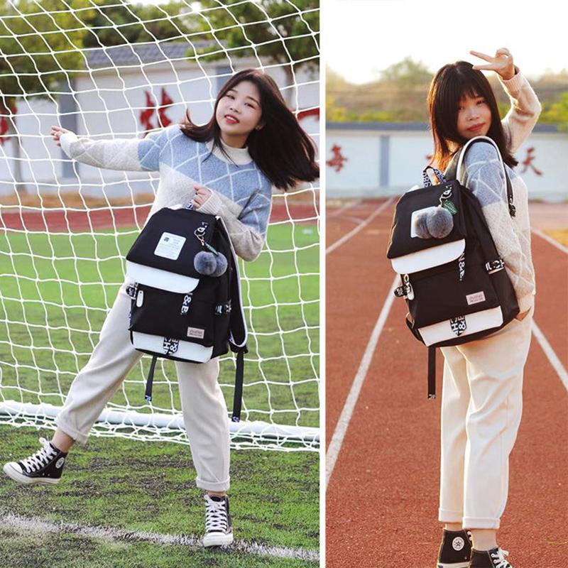 Junior High School Students Black Simple Backpack Female Net Red Schoolbag Large Capacity Korean Campus Student Backpack