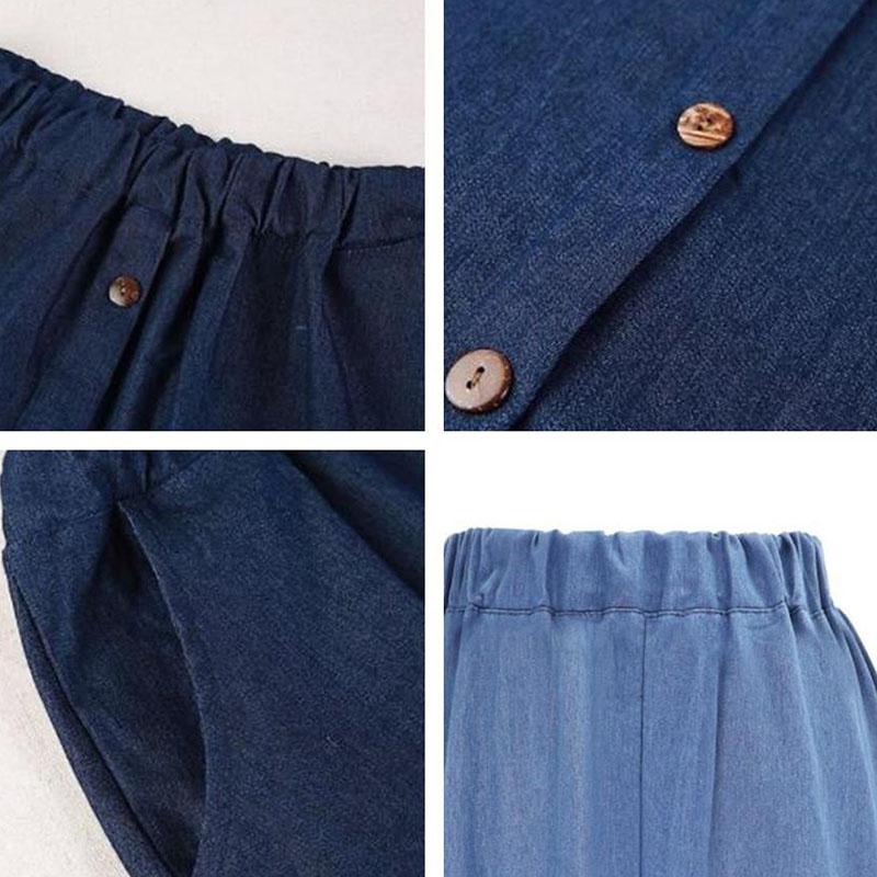 Woman Skirts Spring Summer Elastic High Waist A-line Denim Skirt Girl's Solid Color Loose Gothic Buttons Pockets Skirts
