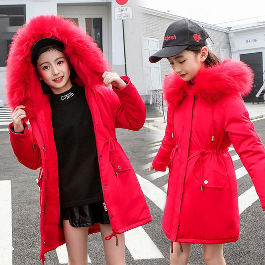 Winter Girls' Cotton-padded Clothes Thick Velvet Pike Clothing Mid-length Kids Winter Parkas