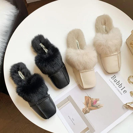 Artificial Plush Cotton Slippers Full Design Flat Shoes Warm Autumn and Winter Casual Shoes