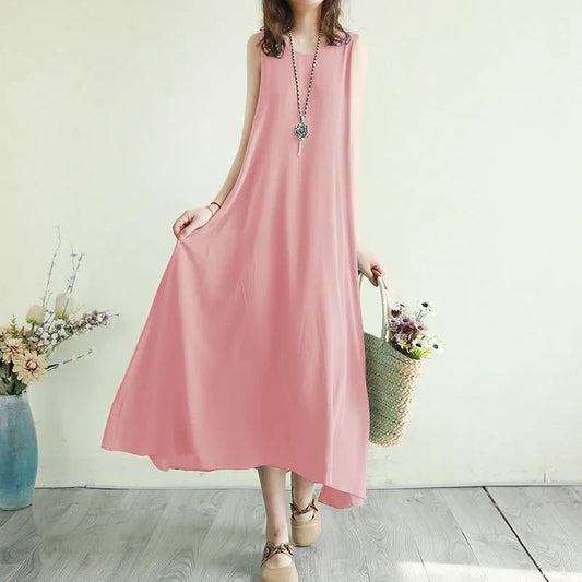 Sexy O-neck Long Dress Women's Sleeveless Long Dress Spring and Summer Women's A-line Dress