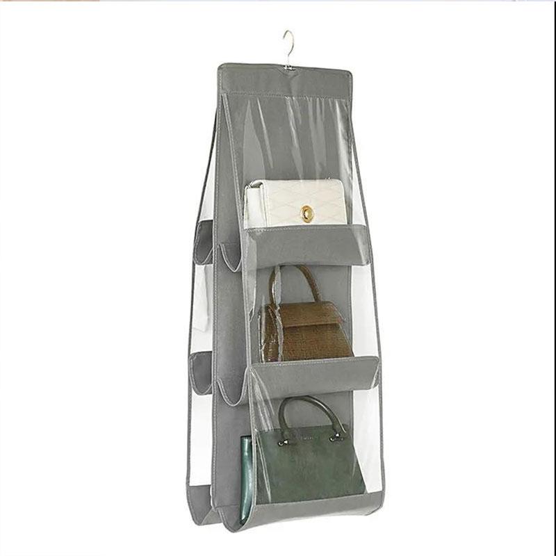 6 Pocket Folding Hanging Handbag Purse Storage Large Clear Holder Anti-dust Organizer Rack Hook Hanger Rack Bag Double-sided Storage Bag Fabric Bag