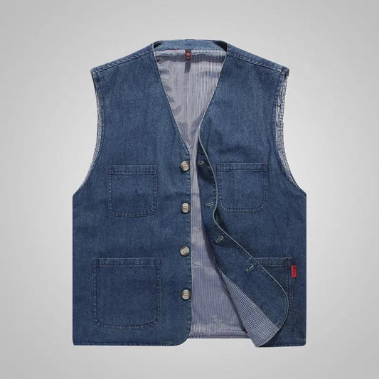 Spring and Autumn Vest Men's Thin Cotton Denim Vest Large Size Sleeveless Waistcoat Father's Day Gift