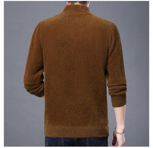 Men Clothing Imitation Mink All-match Base Shirt Men's Diagonal Zipper Stand-up Collar Warm Sweater