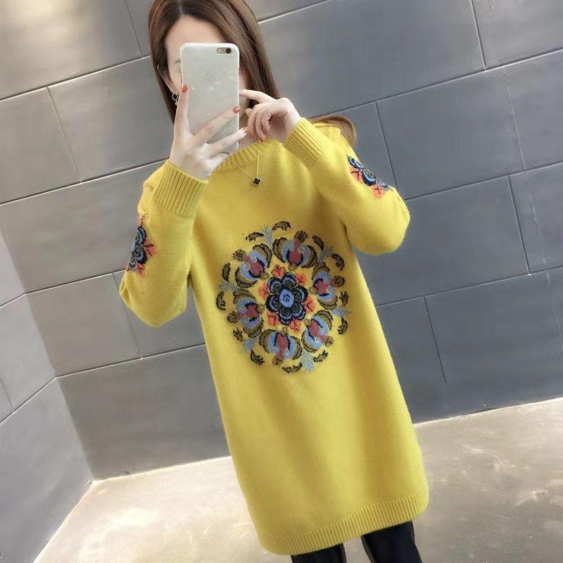 Autumn and Winter Mid-length Coat Loose Casual Thick Top Long Sleeve Knitted Sweater for Women