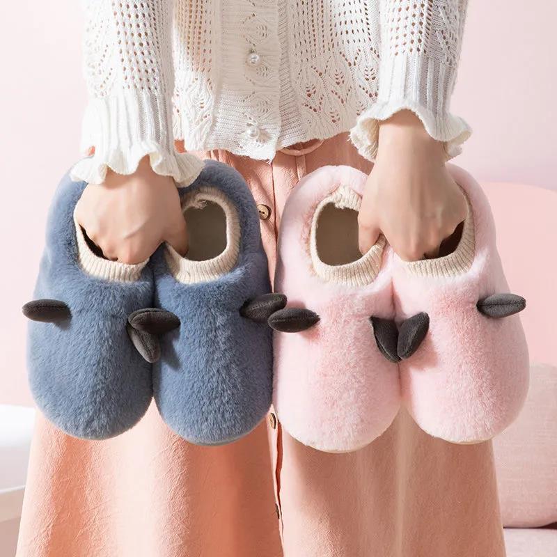 Women's Cotton Slipper Bag with All-match Non-slip Thick-soled Warm Fleece Slippers for Autumn and Winter Outdoor Wear