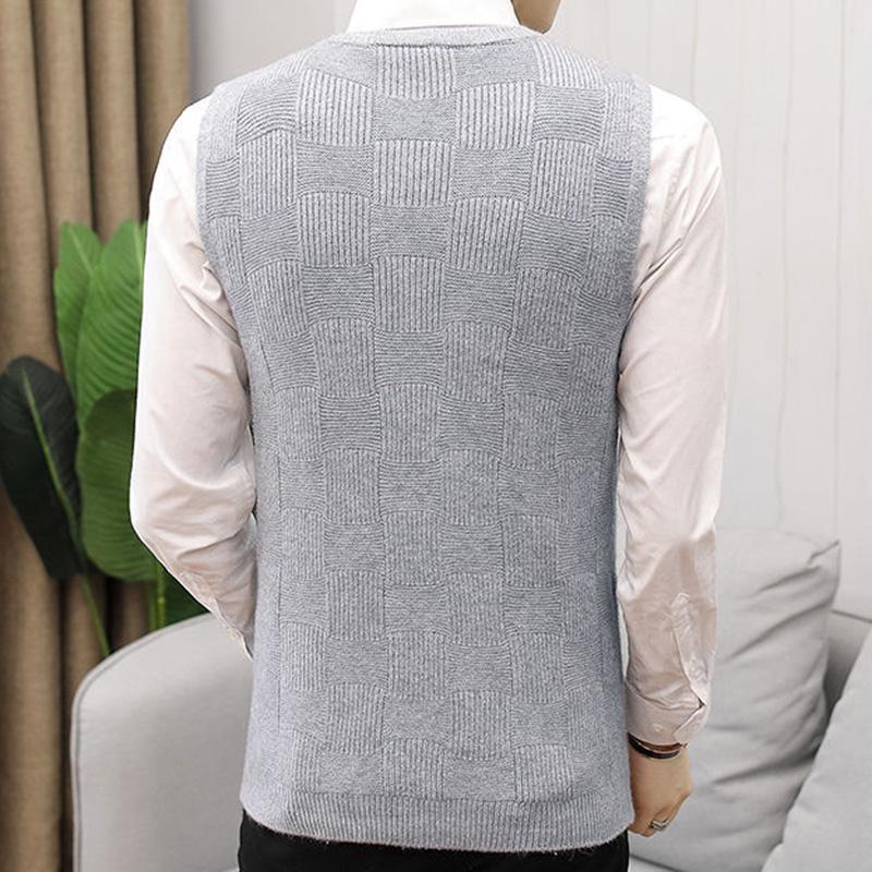 Men's Casual Solid Color Knit Pullover V-Neck Retro Slim Outer Wear Gentleman's Versatile Vest