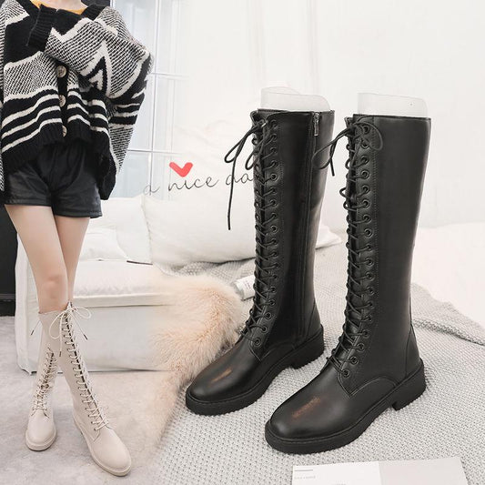 Long Tube Martin Boots Female 2019 Autumn British Style Straps Knight Boots Flat Women's Boots