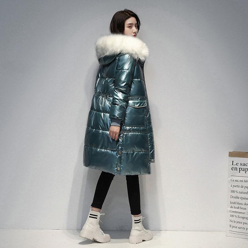 Women's Down Padded Jacket Long Over The Knee Winter Thickening Korean Loose Shiny Cotton Warm Jacket