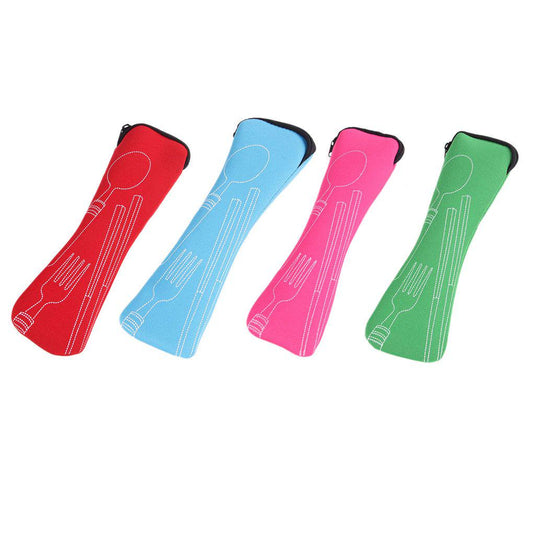 2pc Portable Tableware Cloth Bag Dinnerware Holder Lightweight Outdoor Travel Washable Zipper Student