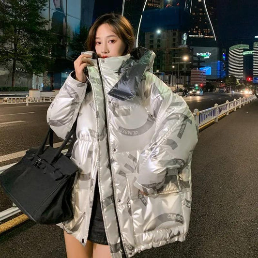Down Jacket Women Casual All-match White Windbreaker Velvet Stand-up Collar Warm Jacket