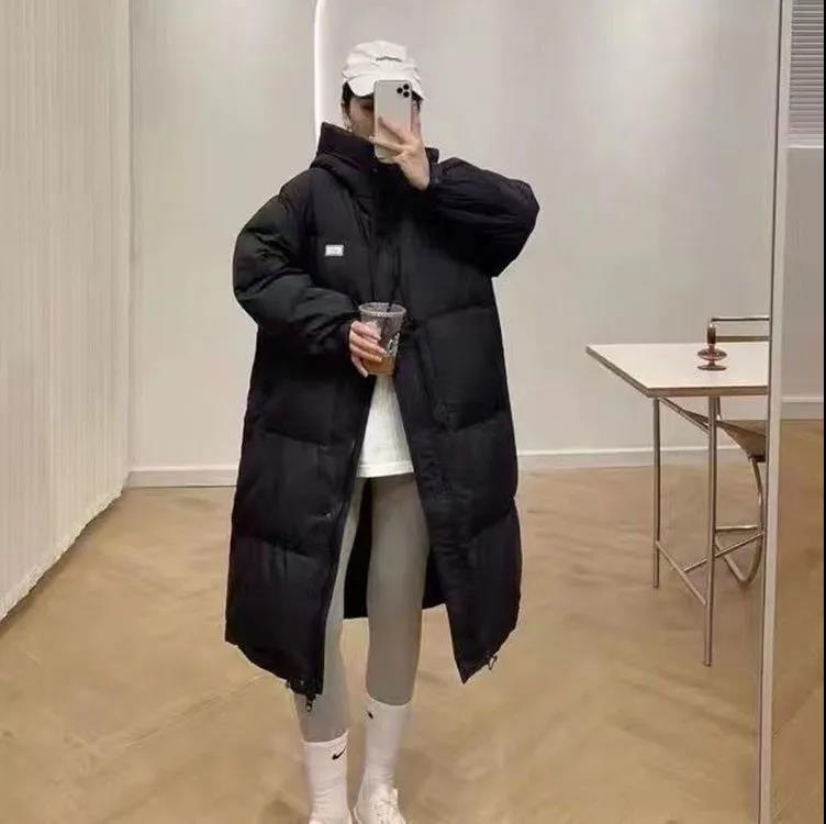 Down Jacket Blue Mid-length Loose and Light White Duck Down Jacket