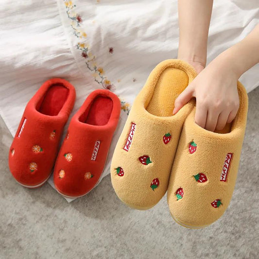 Women's House Slippers Slip-On Anti-Skid Cartoon Fruit Indoor Casual Shoes Snow Slipper Couple Winter