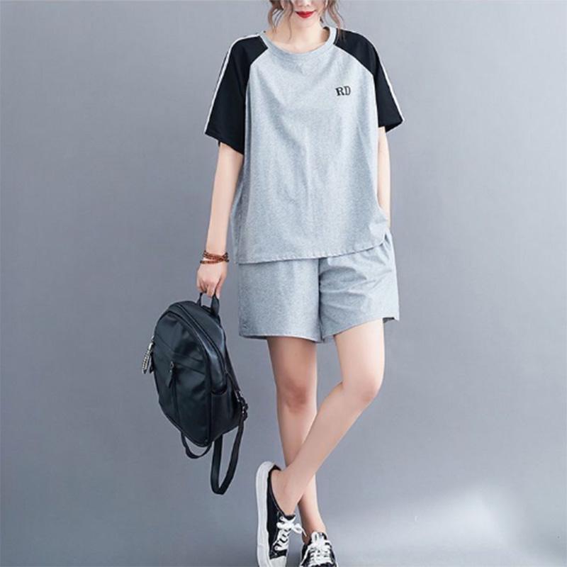 Summer Casual Sports Suit Women's Fashion Loose Large Size Comfortable and Thin Short-sleeved Shorts Two-piece Trendy