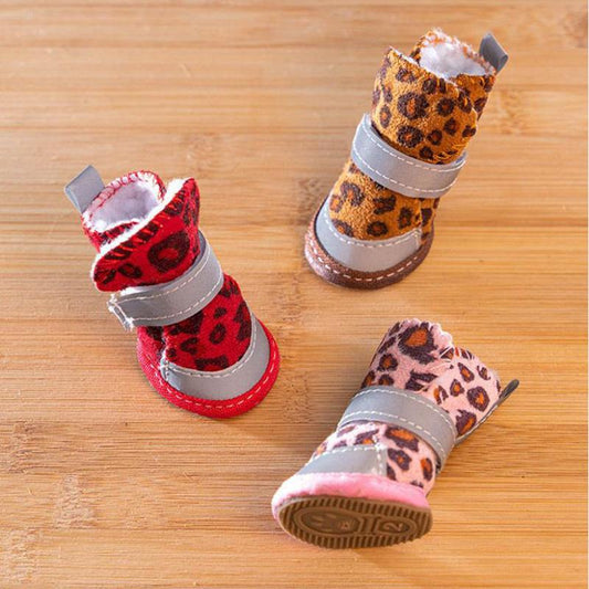 Dog Shoes Four Seasons Small Dog Teddy Pet Shoes Puppy Shoes Anti-skip Velvet Warm Boots A Set of 4 Bichon Shoes Dog Wear-resistant Snow Boots