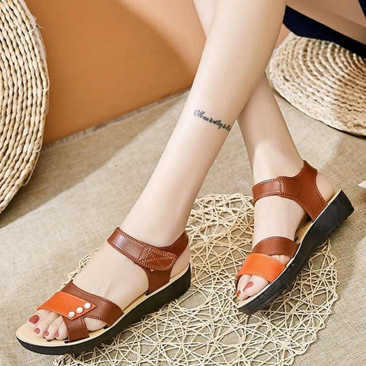 Sandals Women Summer Mother Middle-aged and Elderly Plastic Fashion Anti-leather Non-slip Plastic Shoes Flat Soft Rubber Sandals