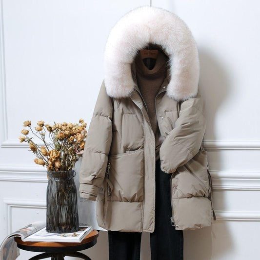 90 Plush Fox Big Fur Collar Down Jacket Women Winter Korean Fashion White Duck Down Jacket Female Trend