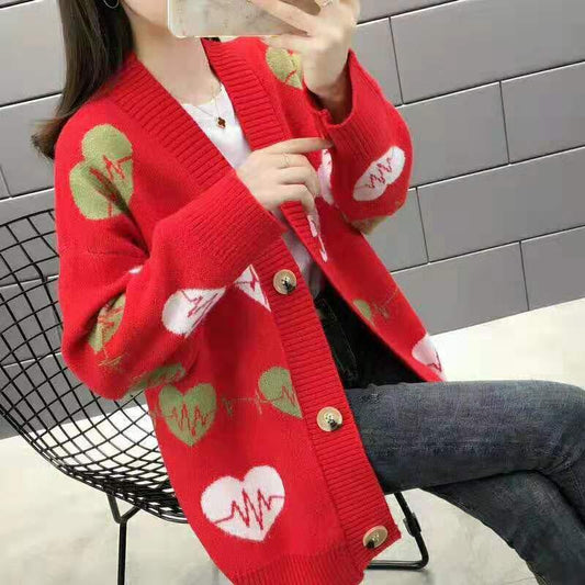 Autumn and Winter Knitted Jacket Mid-length Simple Sweater Loose Casual Women's Top